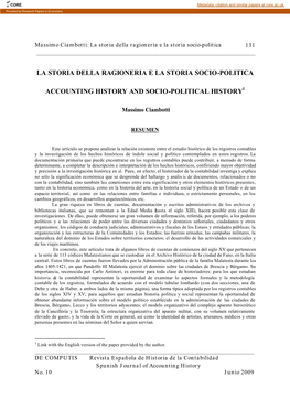 La Storia Della Ragioneria E La Storia Socio-Politica 131 ______