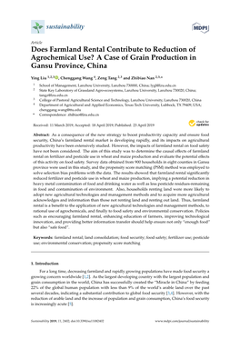 Does Farmland Rental Contribute to Reduction of Agrochemical Use? a Case of Grain Production in Gansu Province, China