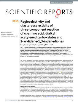 Regioselectivity and Diastereoselectivity of Three