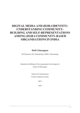 Digital Media and Hijra Identity: Understanding Community- Building and Self-Representations Among Hijra Community-Based Organisations in India