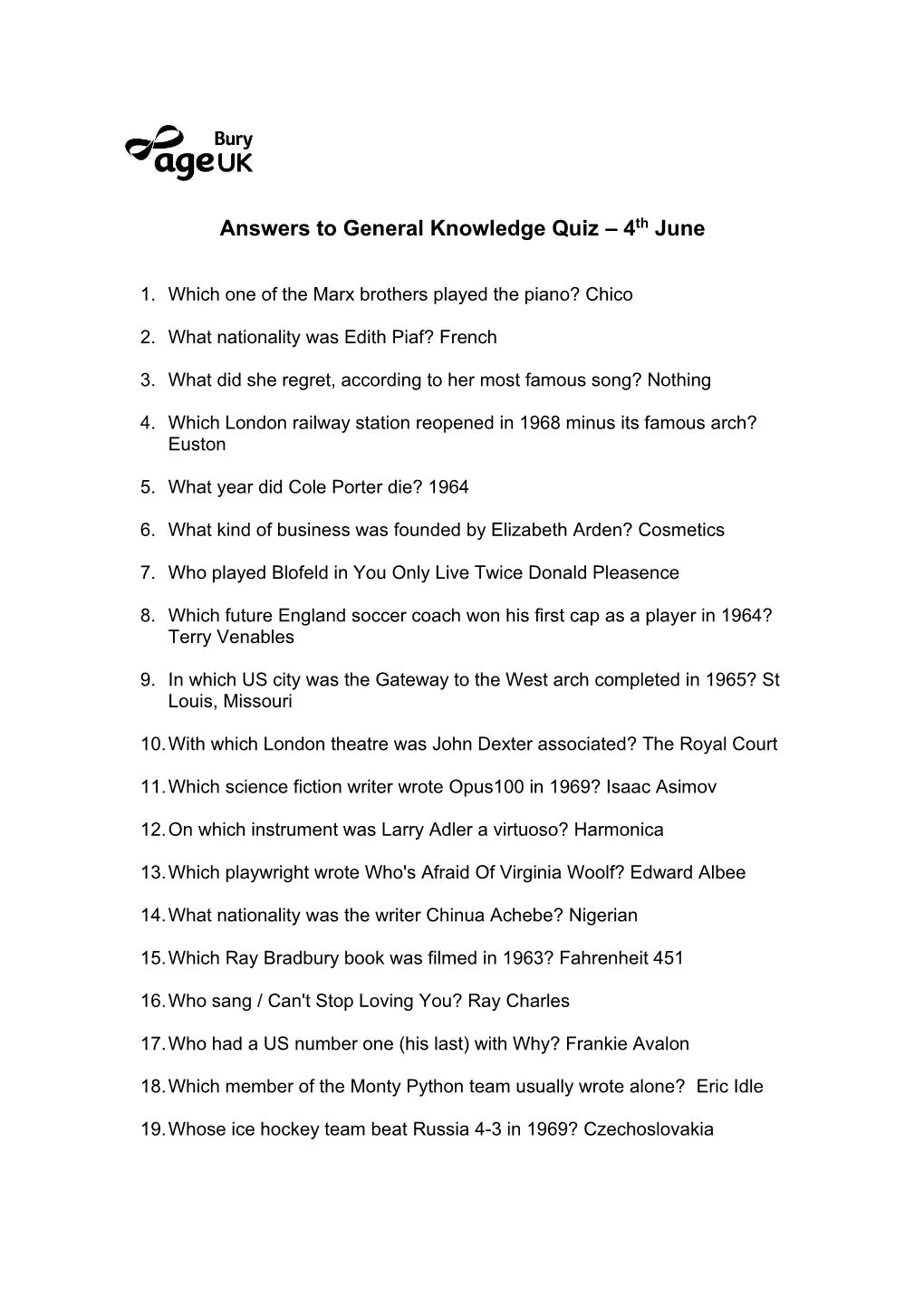 General Knowledge Quiz – 4Th June