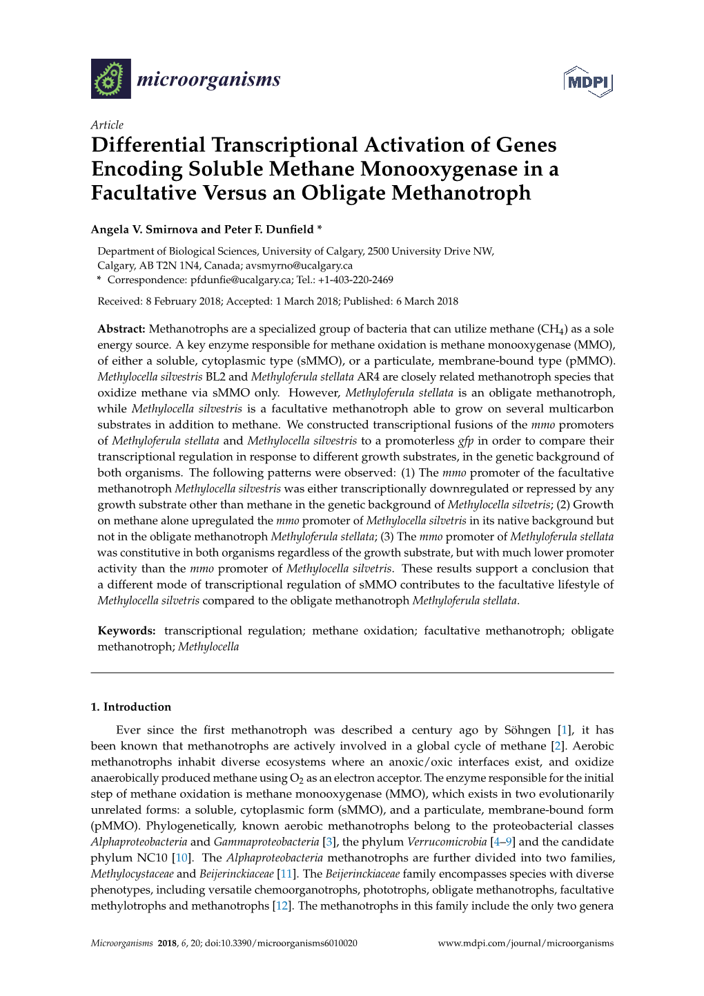 Differential Transcriptional Activation of Genes Encoding Soluble Methane Monooxygenase in a Facultative Versus an Obligate Methanotroph