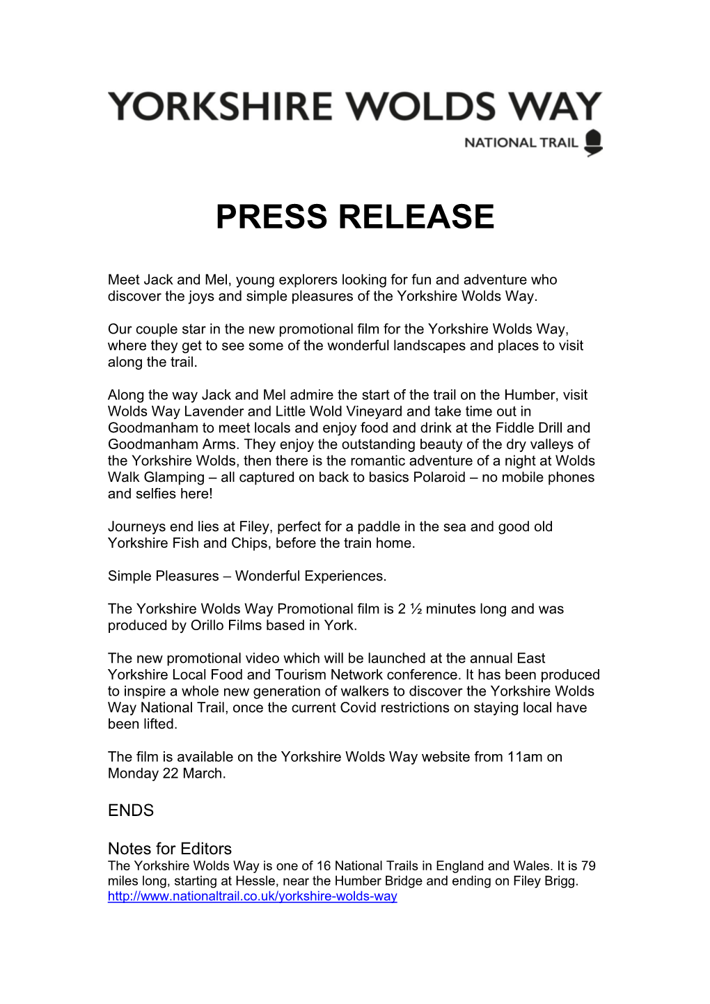 Press Releases Yorkshire Wolds Way