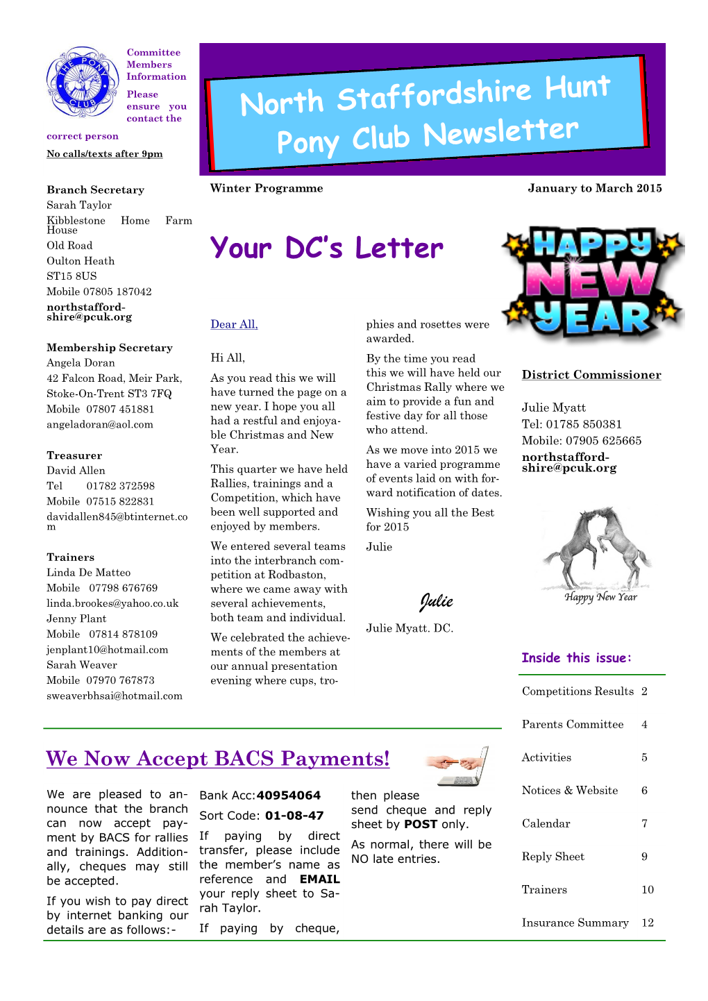 Your DC's Letter North Staffordshire Hunt Pony Club Newsletter