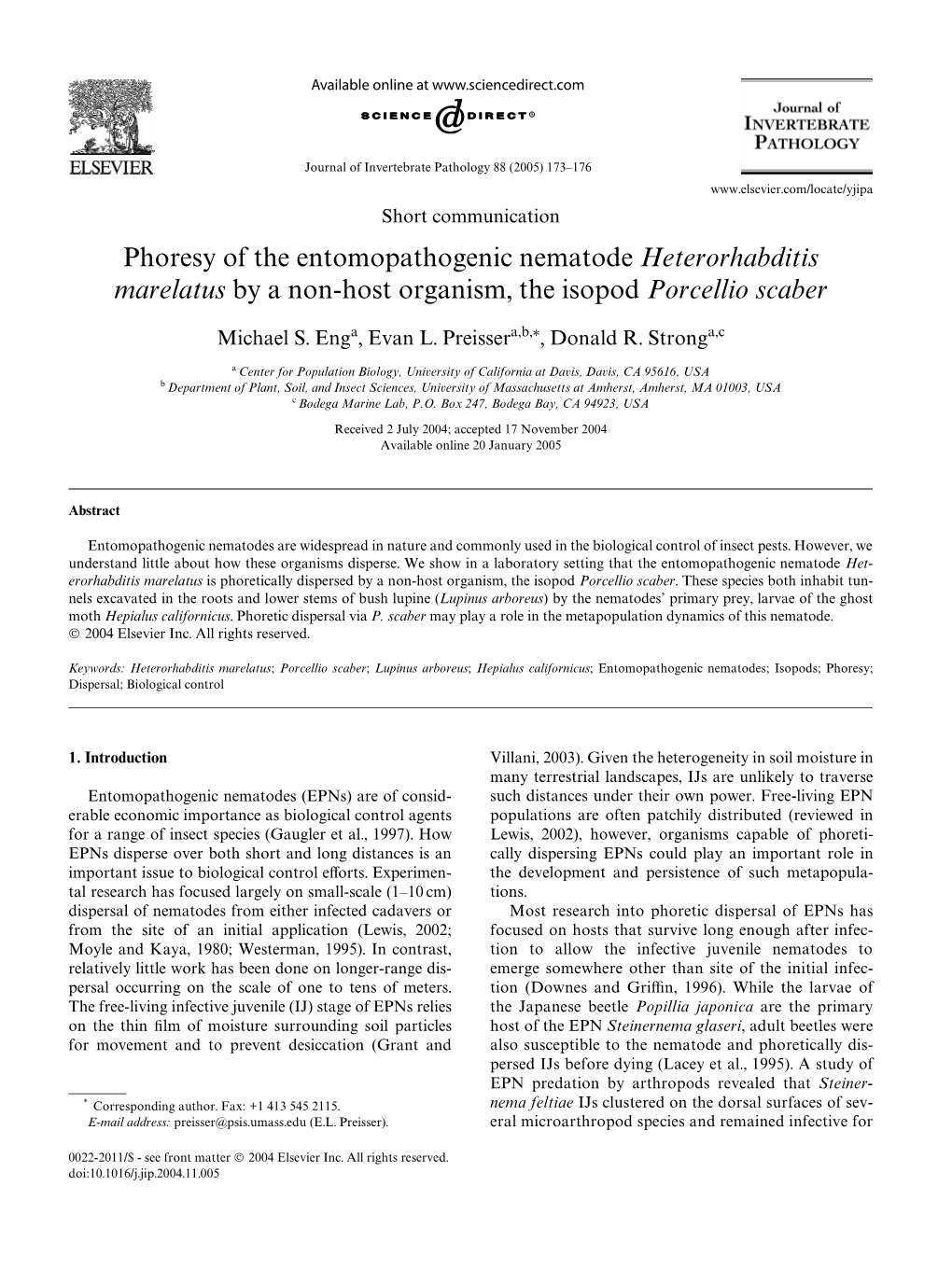 Phoresy of the Entomopathogenic Nematode Heterorhabditis Marelatus by a Non-Host Organism, the Isopod Porcellio Scaber