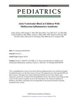 Atrio-Ventricular Block in Children with Multisystem Inflammatory Syndrome