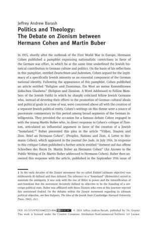 The Debate on Zionism Between Hermann Cohen and Martin Buber