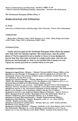 The Northwest European Pollen Flora, 5 SPARGANIACEAE and TYPHACEAE Unlike Previous Parts of the Northwest European Pollen Flora