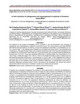In Vitro Induction of Callogenesis and Organogenesis in Explants Of