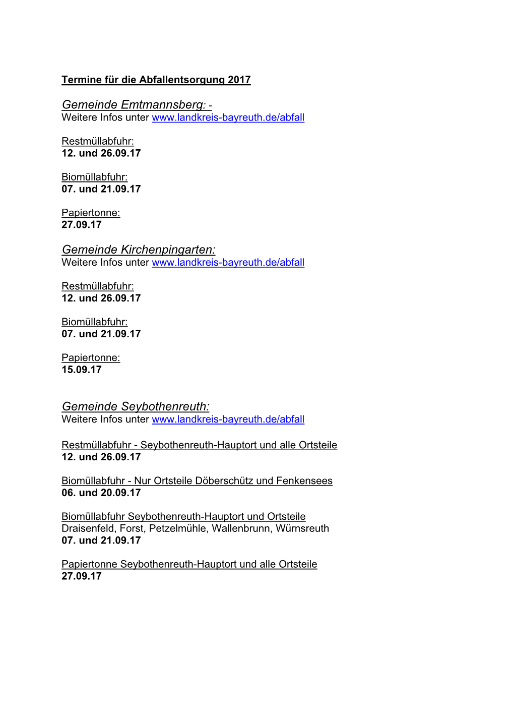 Gemeinde Kirchenpingarten: Weitere Infos Unter