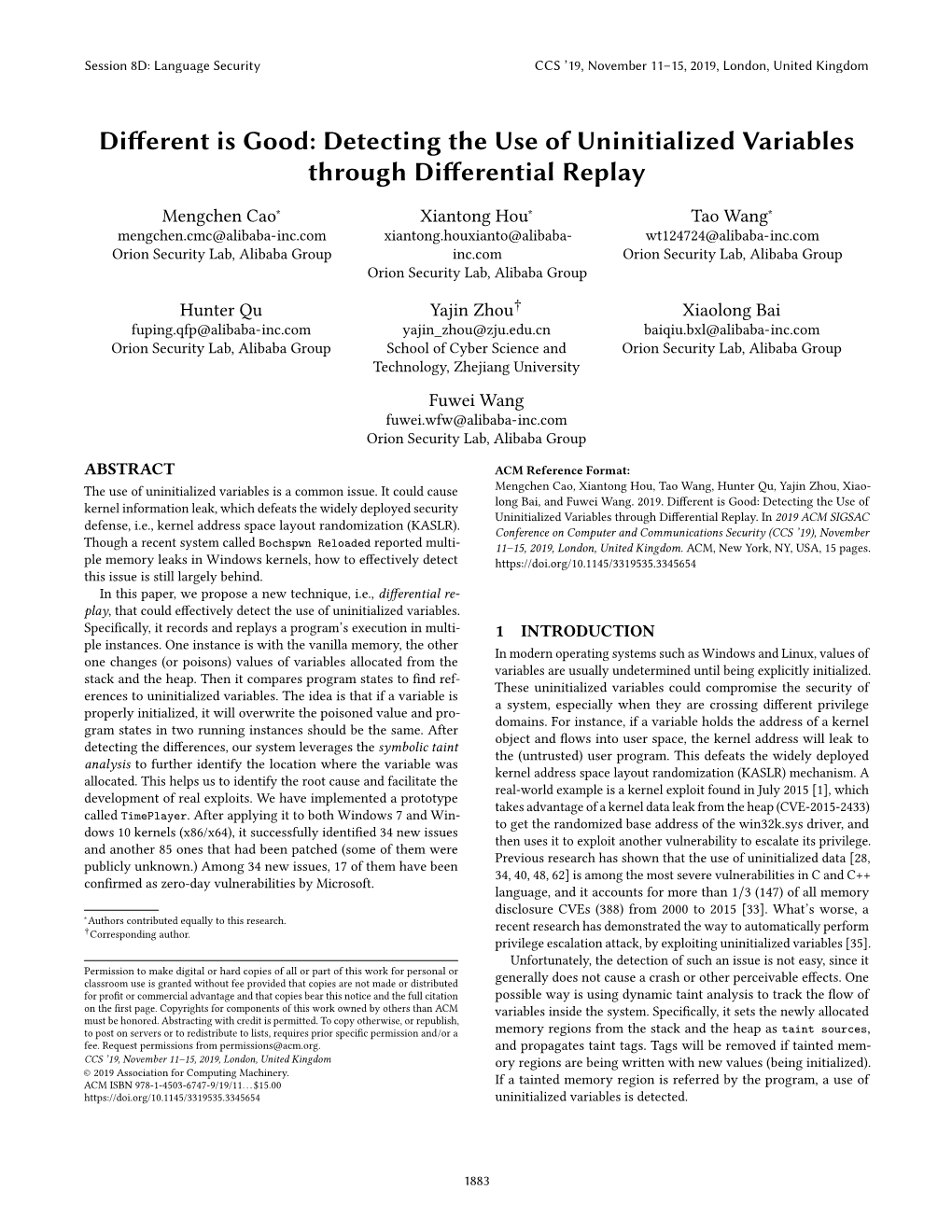 Detecting the Use of Uninitialized Variables Through Differential Replay