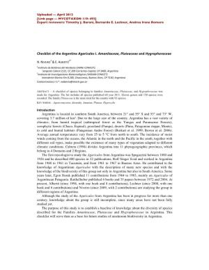 Checklist of the Argentine Agaricales I. Amanitaceae, Pluteaceae and Hygrophoraceae