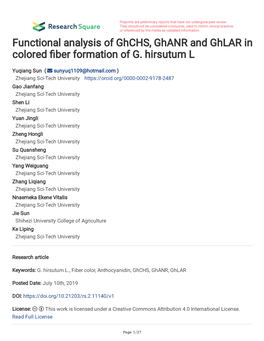 Functional Analysis of Ghchs, Ghanr and Ghlar in Colored Fiber