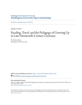 Reading, Travel, and the Pedagogy of Growing up in Late Nineteenth-Century Germany M