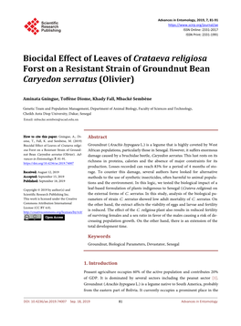Biocidal Effect of Leaves of Crataeva Religiosa Forst on a Resistant Strain of Groundnut Bean Caryedon Serratus (Olivier)
