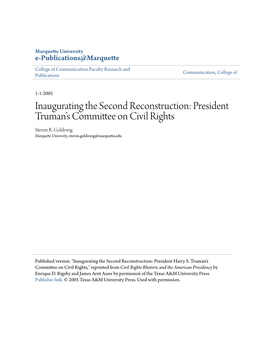 Inaugurating the Second Reconstruction: President Truman’S Committee on Civil Rights Steven R