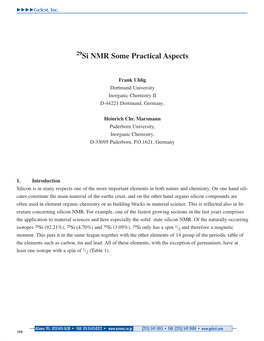 Si NMR Some Practical Aspects