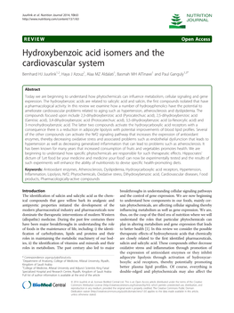 Hydroxybenzoic Acid Isomers and the Cardiovascular System Bernhard HJ Juurlink1,2, Haya J Azouz1, Alaa MZ Aldalati1, Basmah MH Altinawi1 and Paul Ganguly1,3*