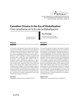 Canadian Cinema in the Era of Globalization Cine Canadiense En La Era De La Globalización