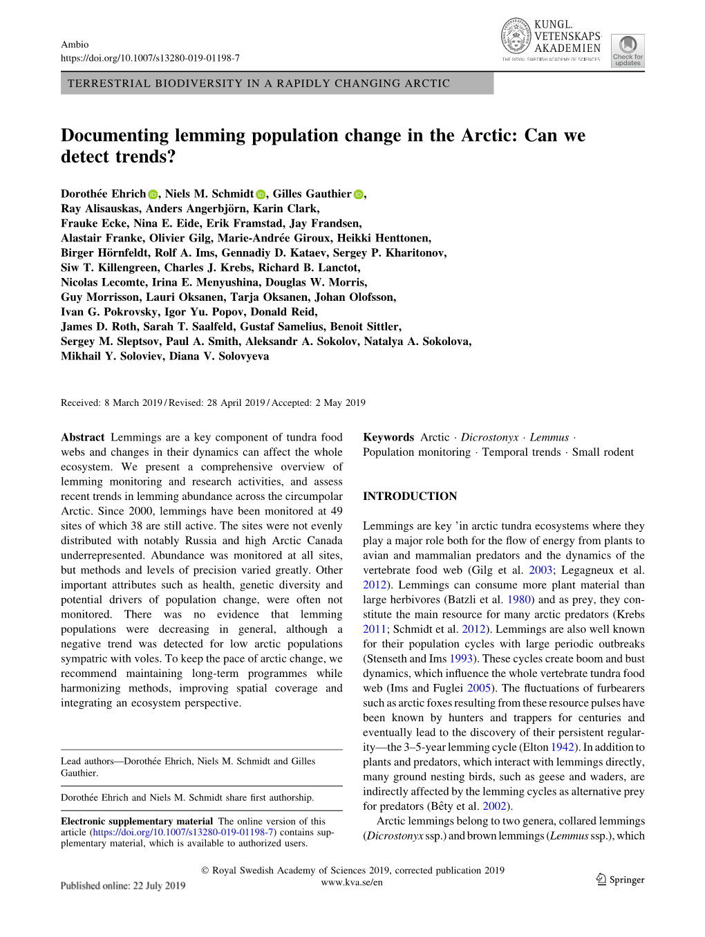 Documenting Lemming Population Change in the Arctic: Can We Detect Trends?