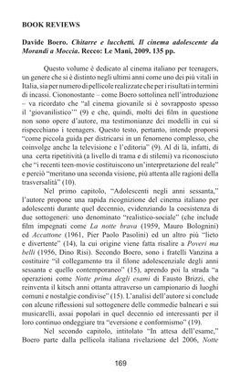 169 BOOK REVIEWS Davide Boero. Chitarre E Lucchetti. Il Cinema Adolescente Da Morandi a Moccia. Recco