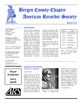 Bergen County Chapter American Recorder Society January 2017