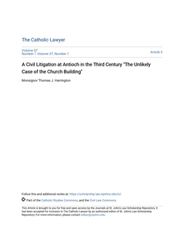 A Civil Litigation at Antioch in the Third Century "The Unlikely Case of the Church Building"