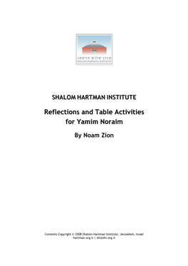 Reflections and Table Activities for Yamim Noraim