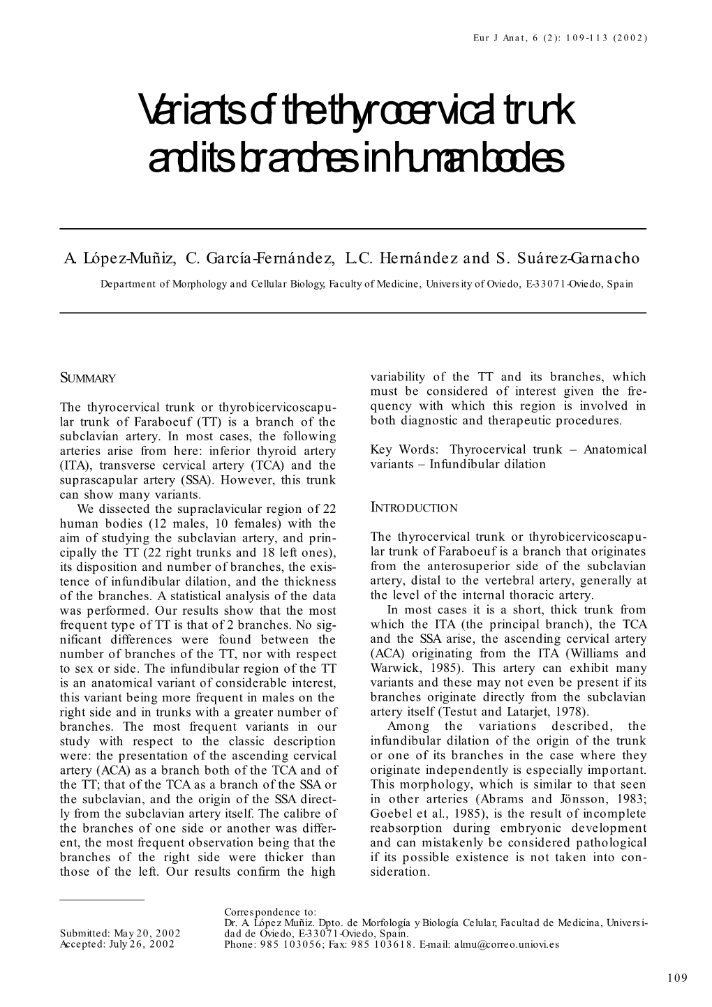 Variants of the Thyrocervical Trunk and Its Branches in Human Bodies