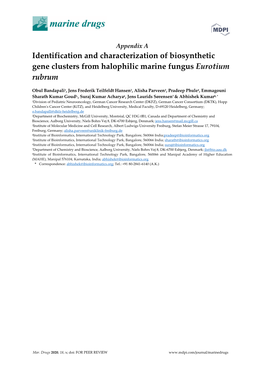 Identification and Characterization of Biosynthetic Gene Clusters from Halophilic Marine Fungus Eurotium Rubrum