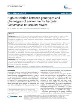 Comamonas Testosteroni Strains Lin Liu, Wentao Zhu, Zhan Cao, Biao Xu, Gejiao Wang* and Meizhong Luo*