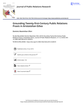 Grounding Twenty-First-Century Public Relations Praxis in Aristotelian Ethos