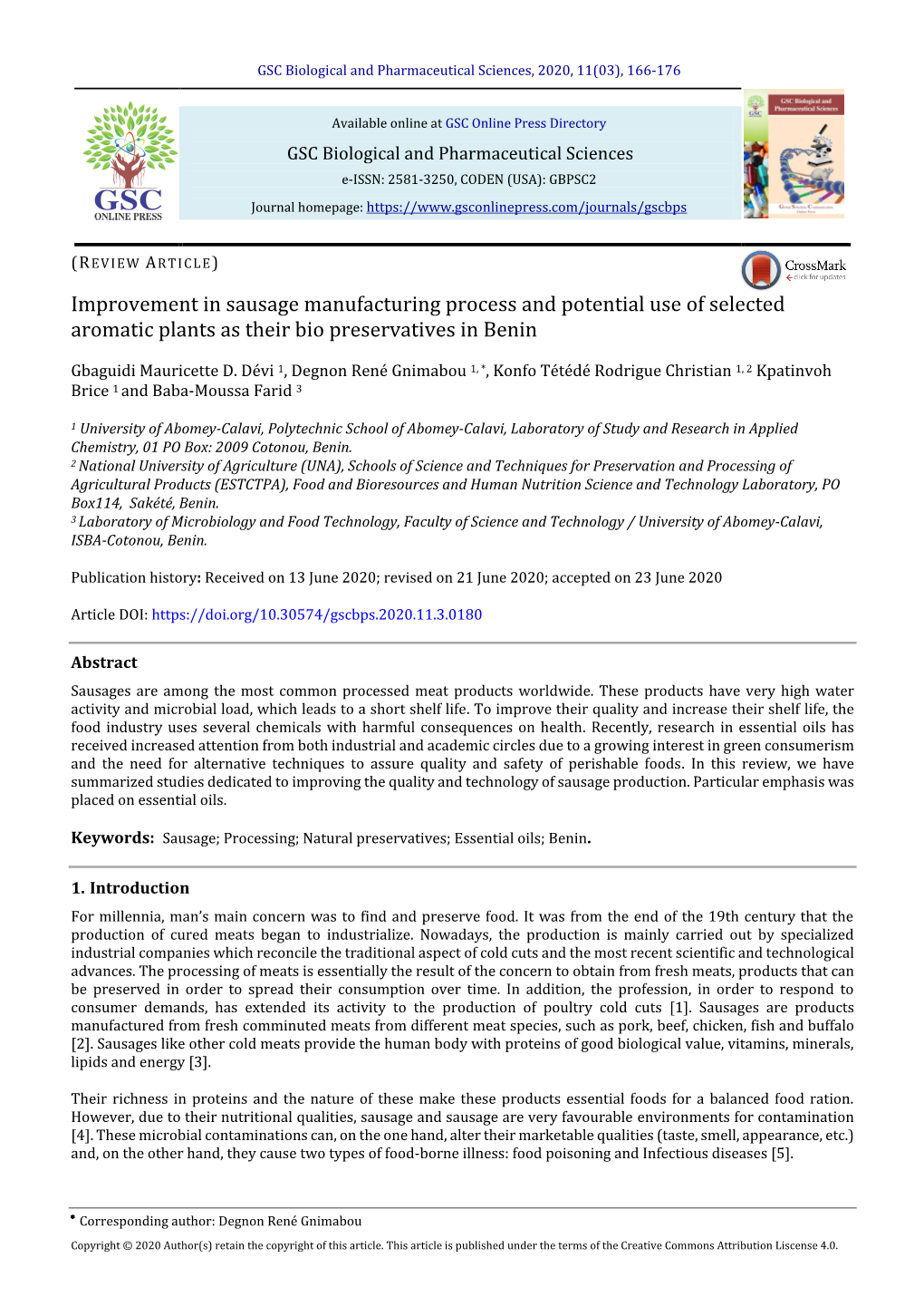 Improvement in Sausage Manufacturing Process and Potential Use of Selected Aromatic Plants As Their Bio Preservatives in Benin