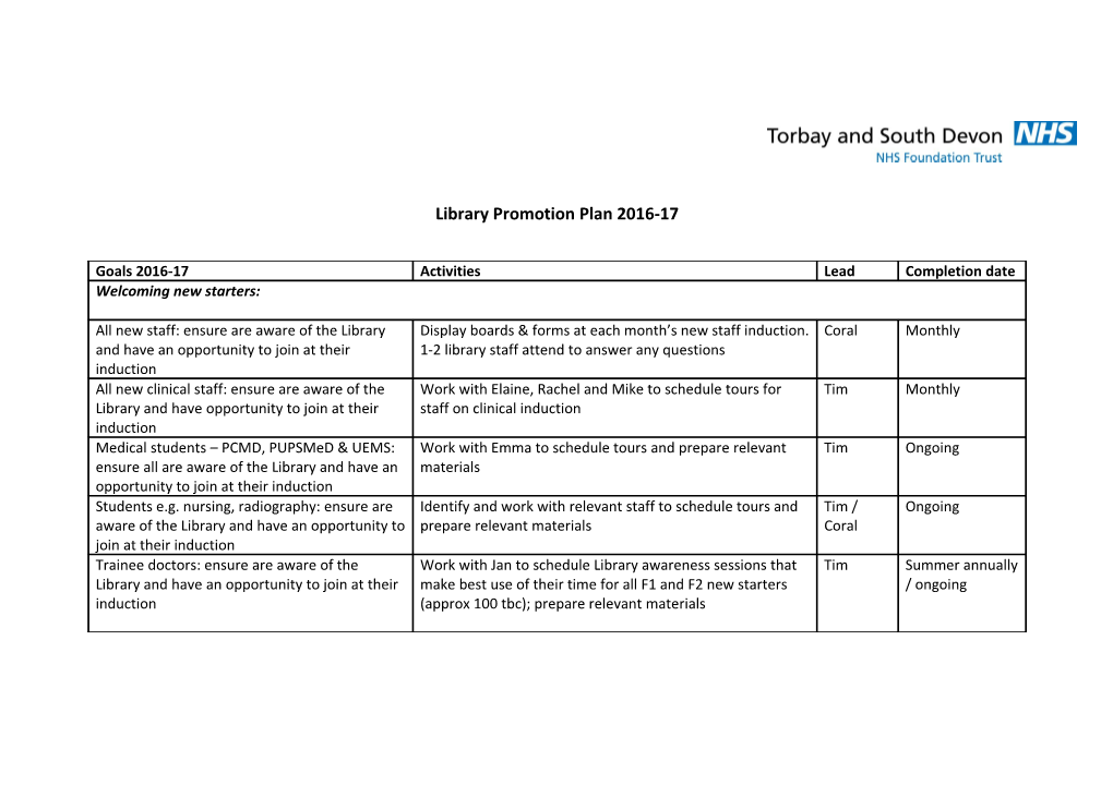 Library Promotion Plan 2016-17