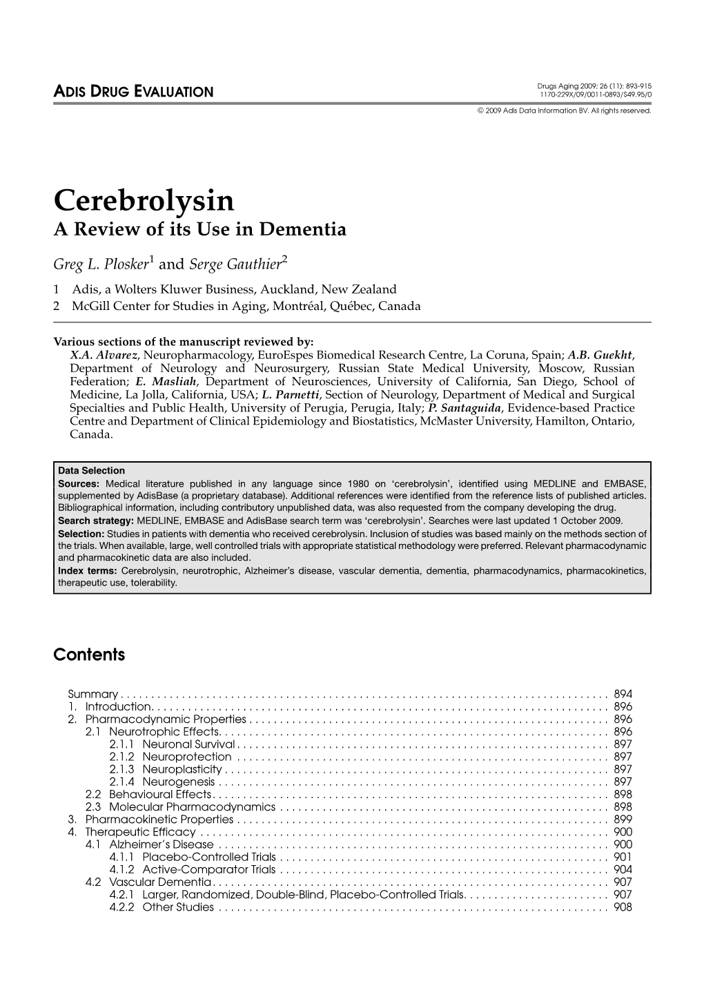 Cerebrolysin a Review of Its Use in Dementia