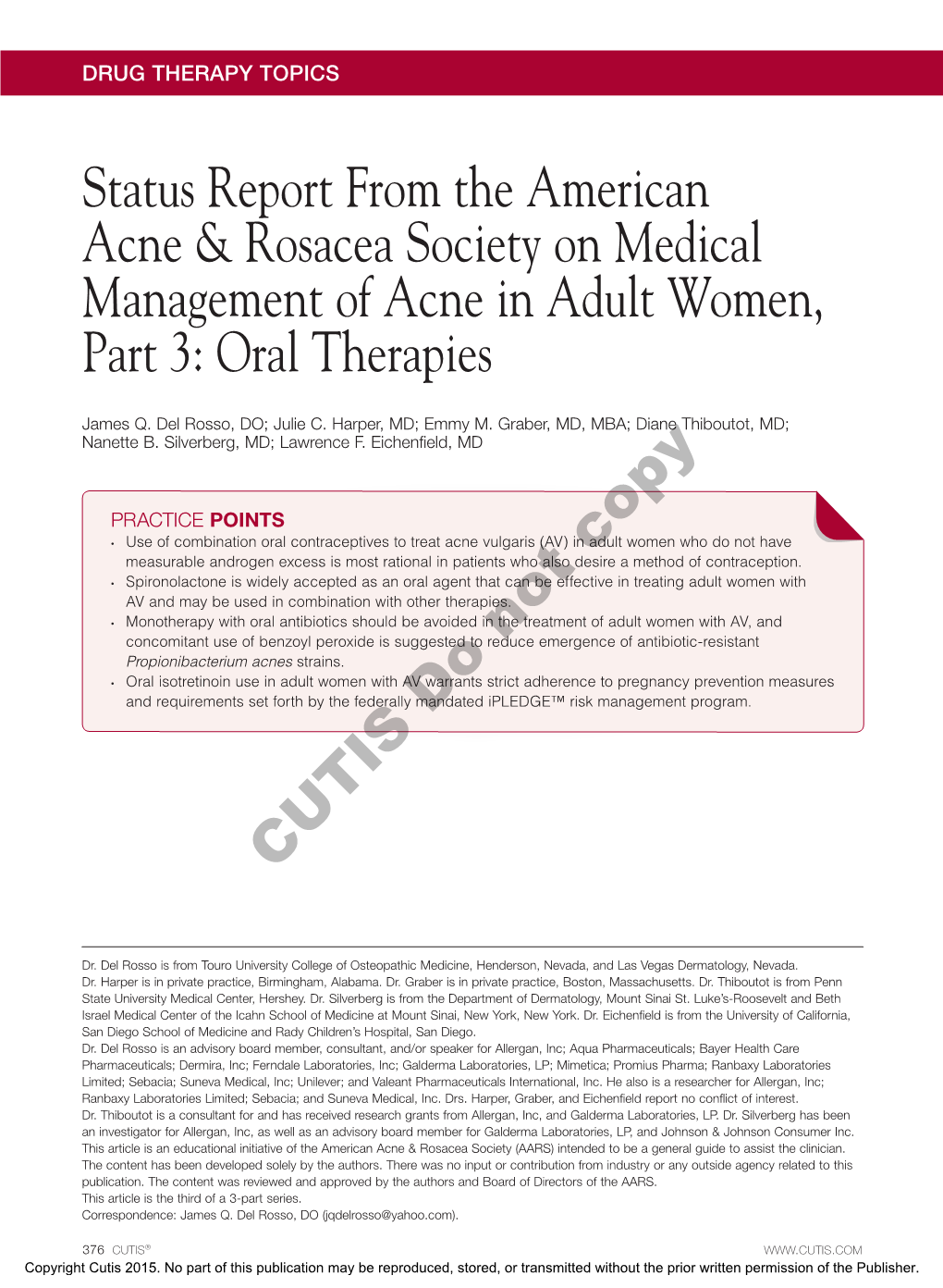 Status Report from the American Acne & Rosacea Society On