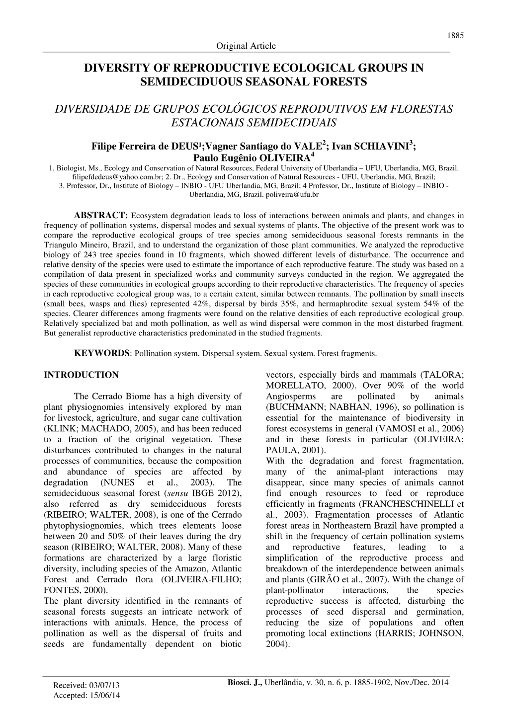 Diversity of Reproductive Ecological Groups in Semideciduous Seasonal Forests