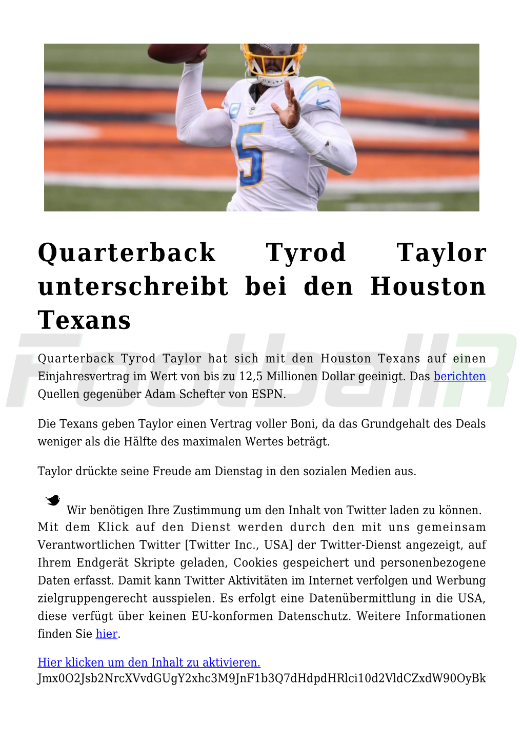 Quarterback Tyrod Taylor Unterschreibt Bei Den Houston Texans