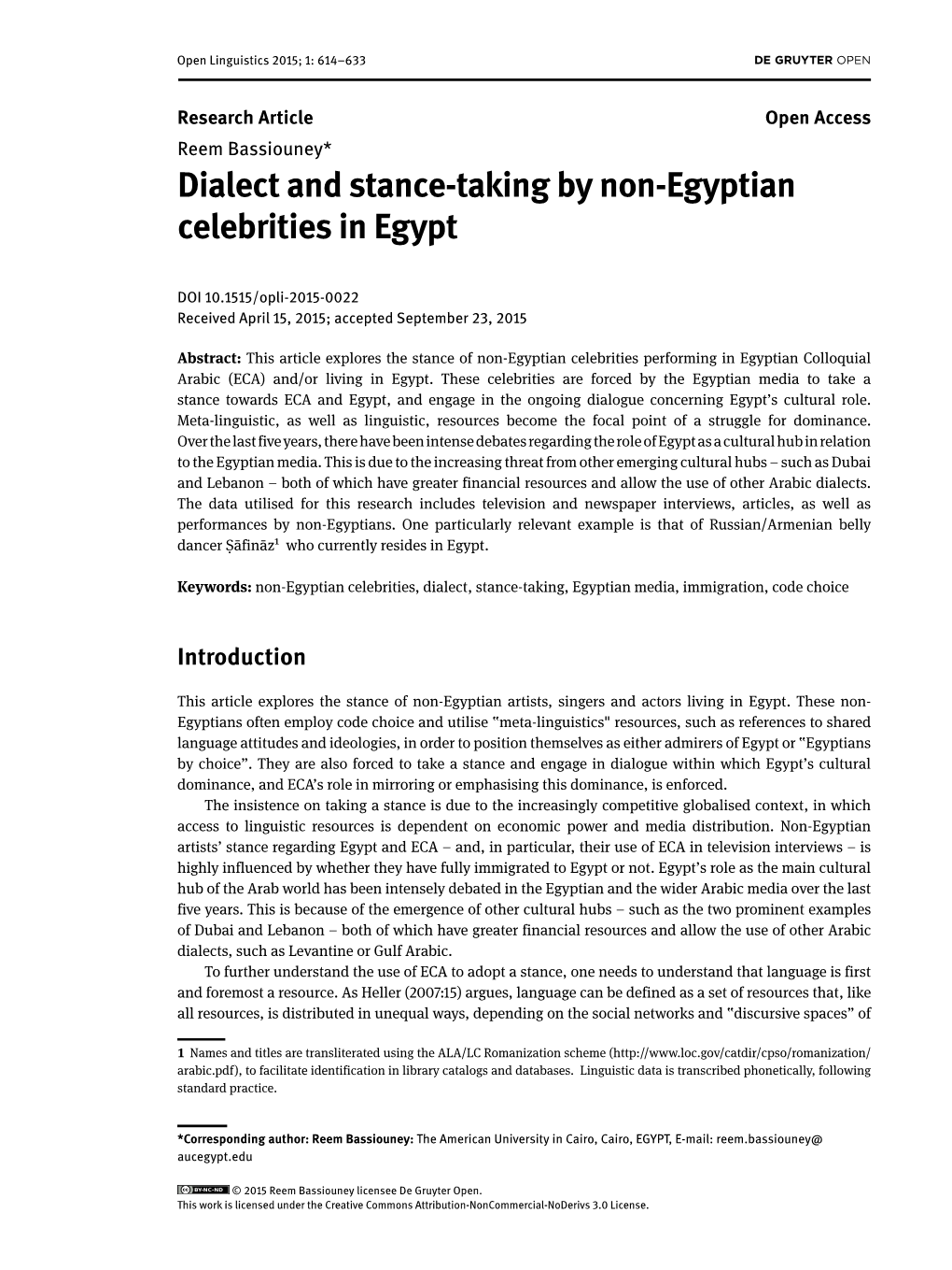 Dialect and Stance-Taking by Non-Egyptian Celebrities in Egypt