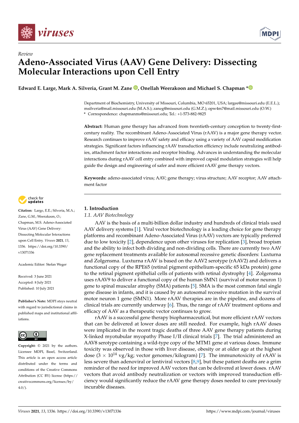 Adeno-Associated Virus (AAV) Gene Delivery: Dissecting Molecular Interactions Upon Cell Entry