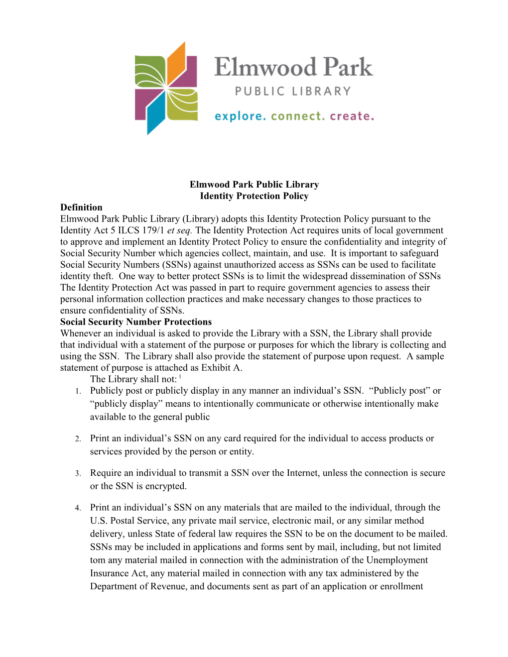 Elmwood Park Public Library Identity Protection Policy