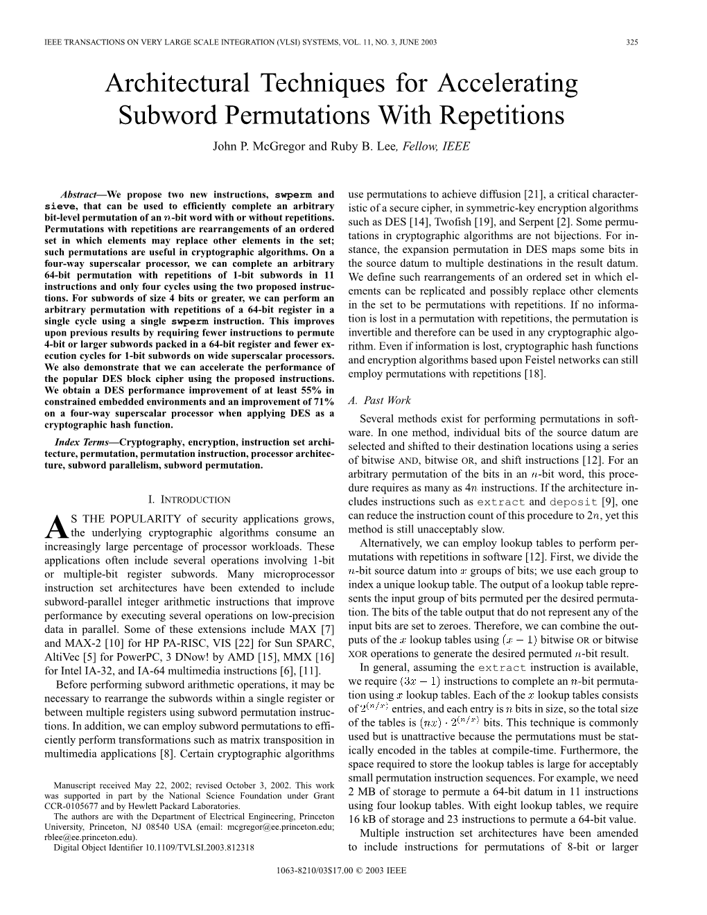 Architectural Techniques for Accelerating Subword Permutations with Repetitions John P