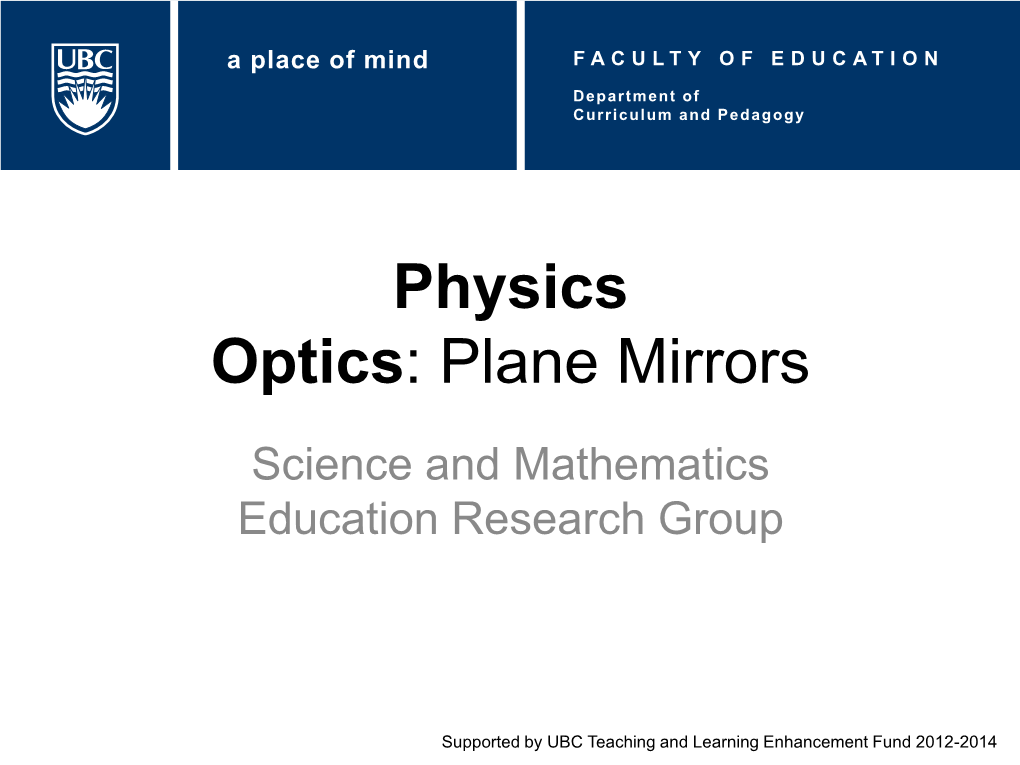 Physics Optics: Plane Mirrors