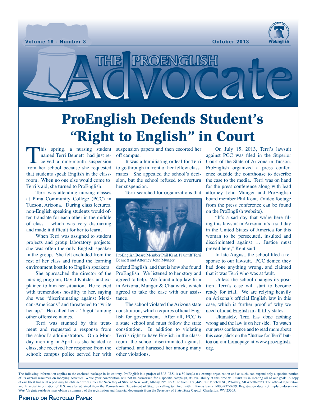 Proenglish Defends Student's “Right to English” in Court