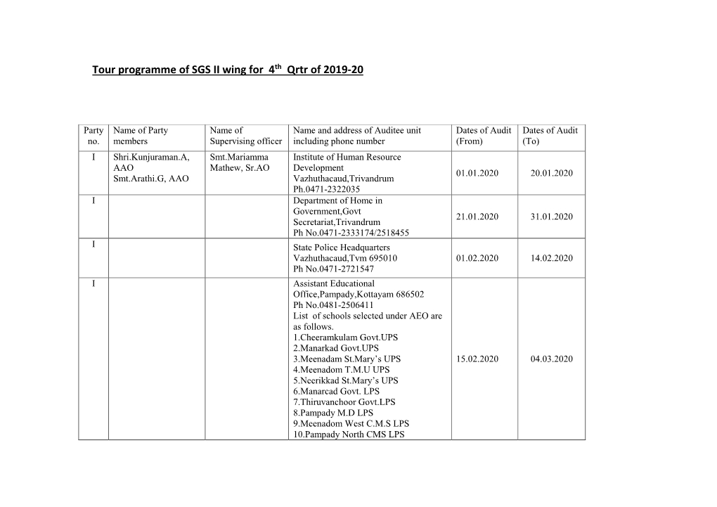 Tour Programme of SGS II Wing for 4Th Qrtr of 2019-20