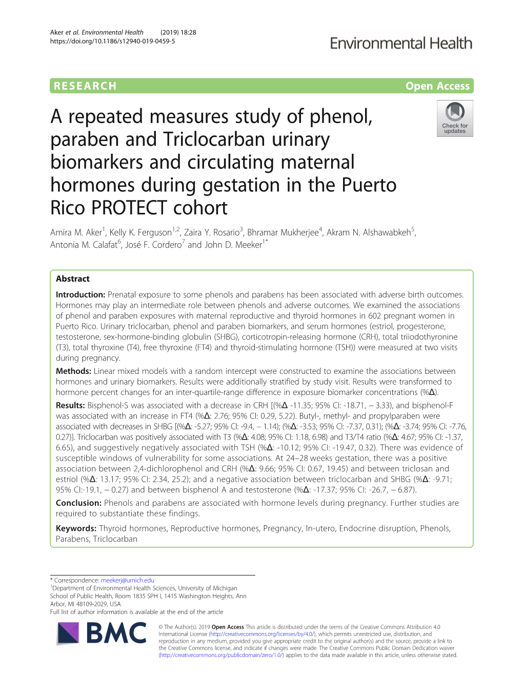 A Repeated Measures Study of Phenol, Paraben and Triclocarban Urinary Biomarkers and Circulating Maternal Hormones During Gestat