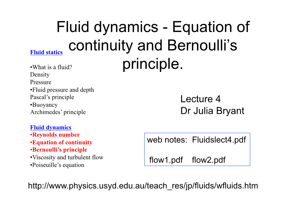 Fluid Dynamics - Equation Of