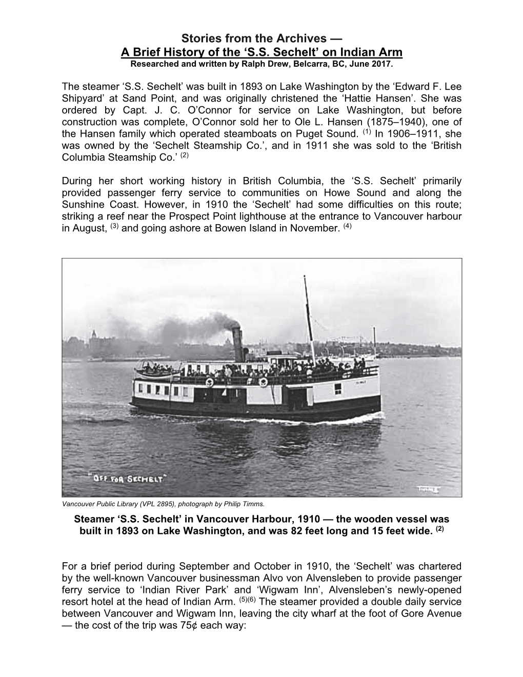 A Brief History of the 'SS Sechelt'