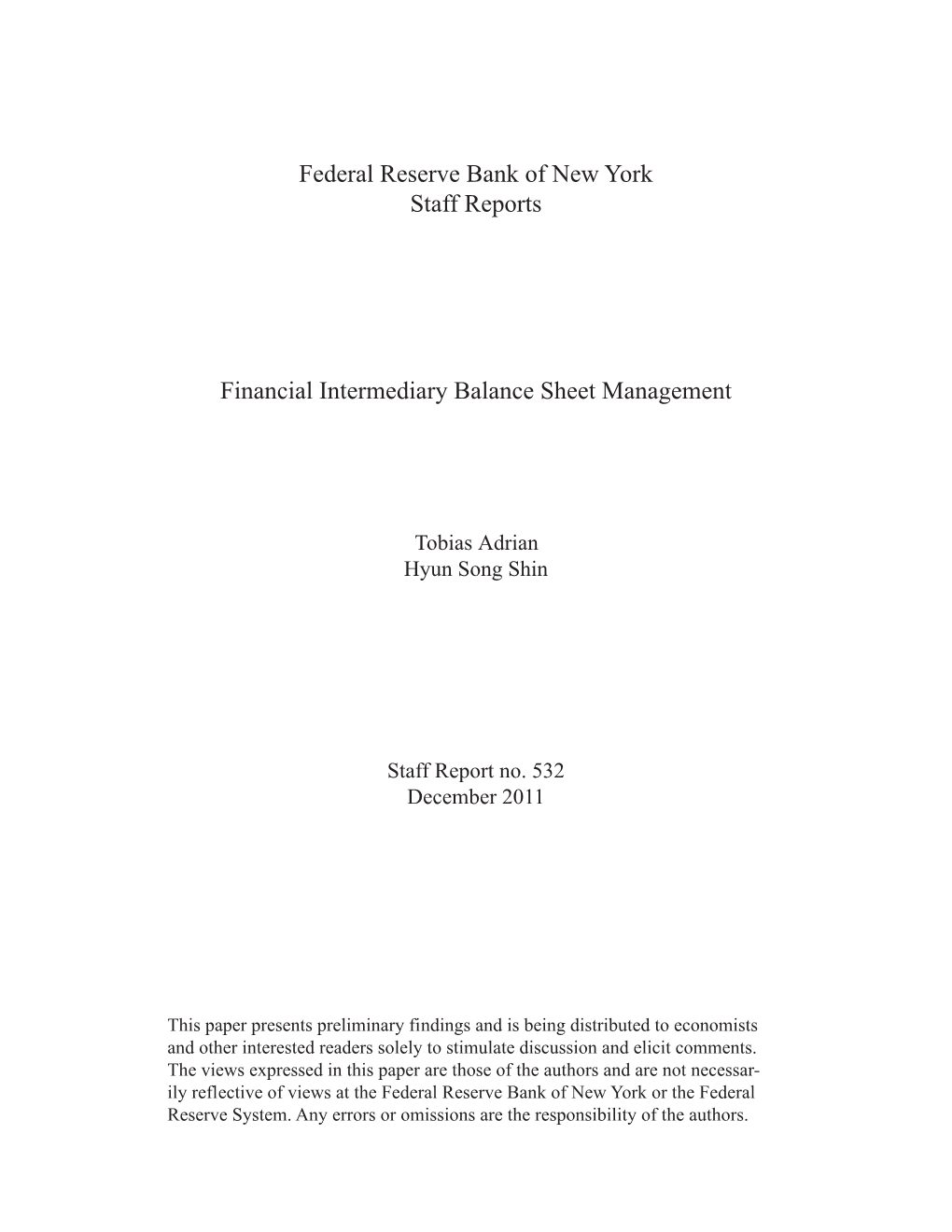 Financial Intermediary Balance Sheet Management