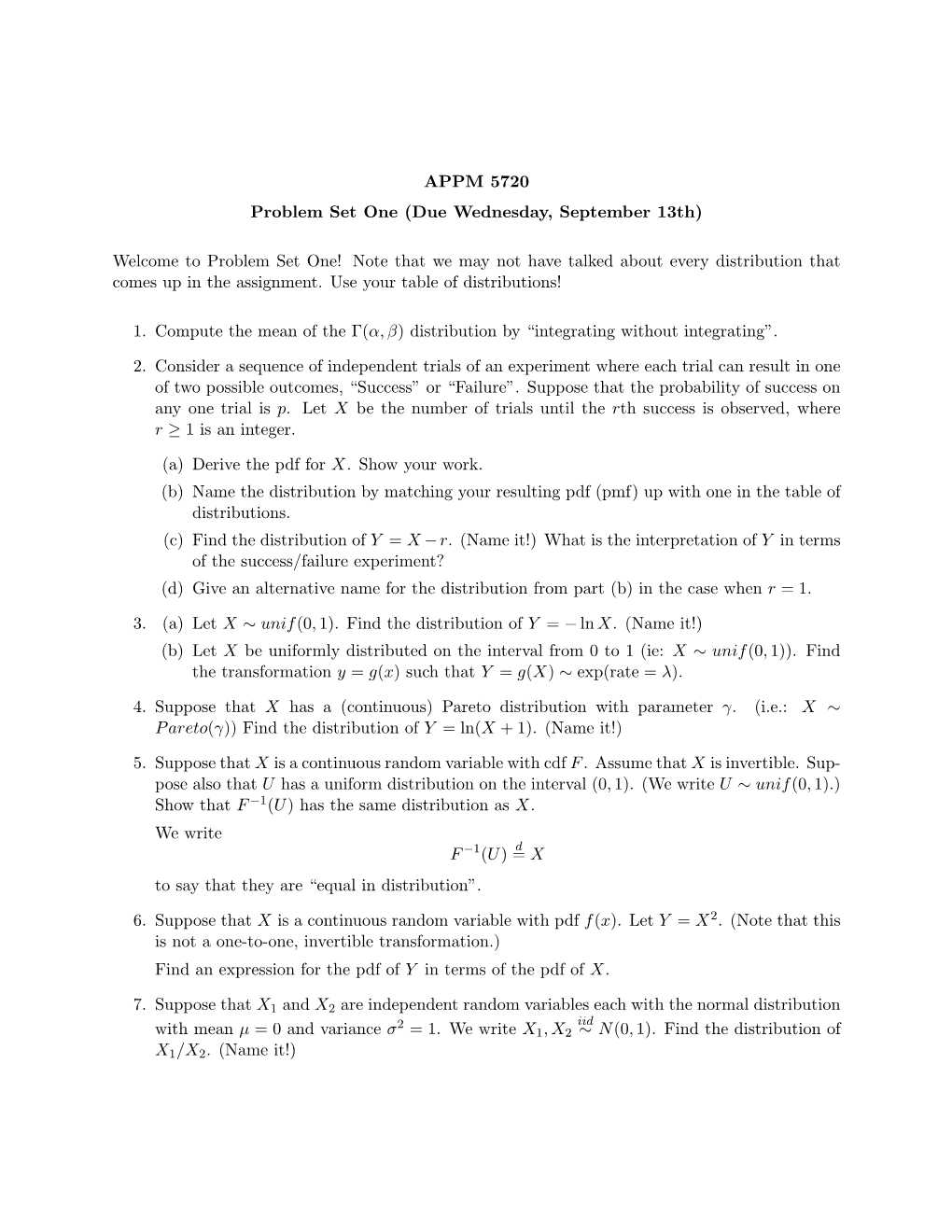 APPM 5720 Problem Set One (Due Wednesday, September 13Th)